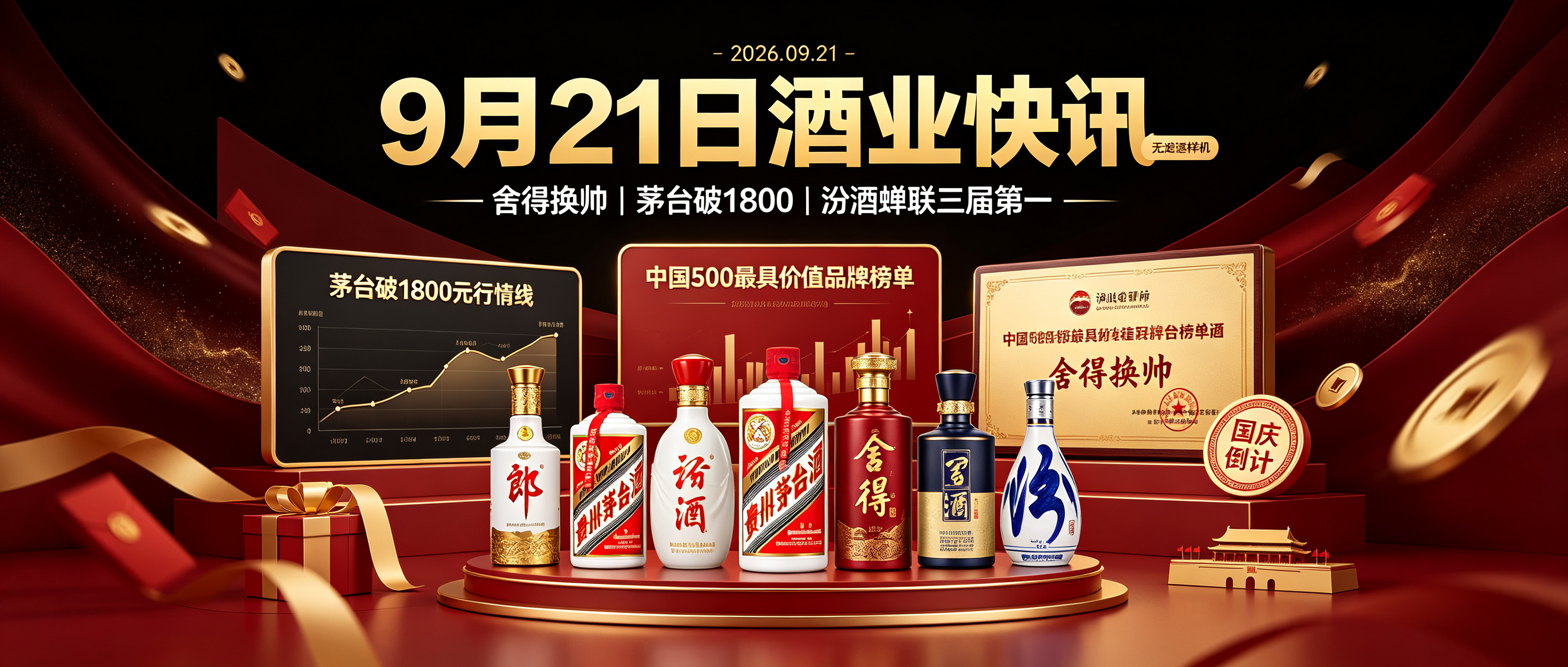 9月21日：舍得换帅黄震任董事长！茅台53度飞天涨破1800元，2026中国500最具价值品牌发布，汾酒蝉联三届榜单第一