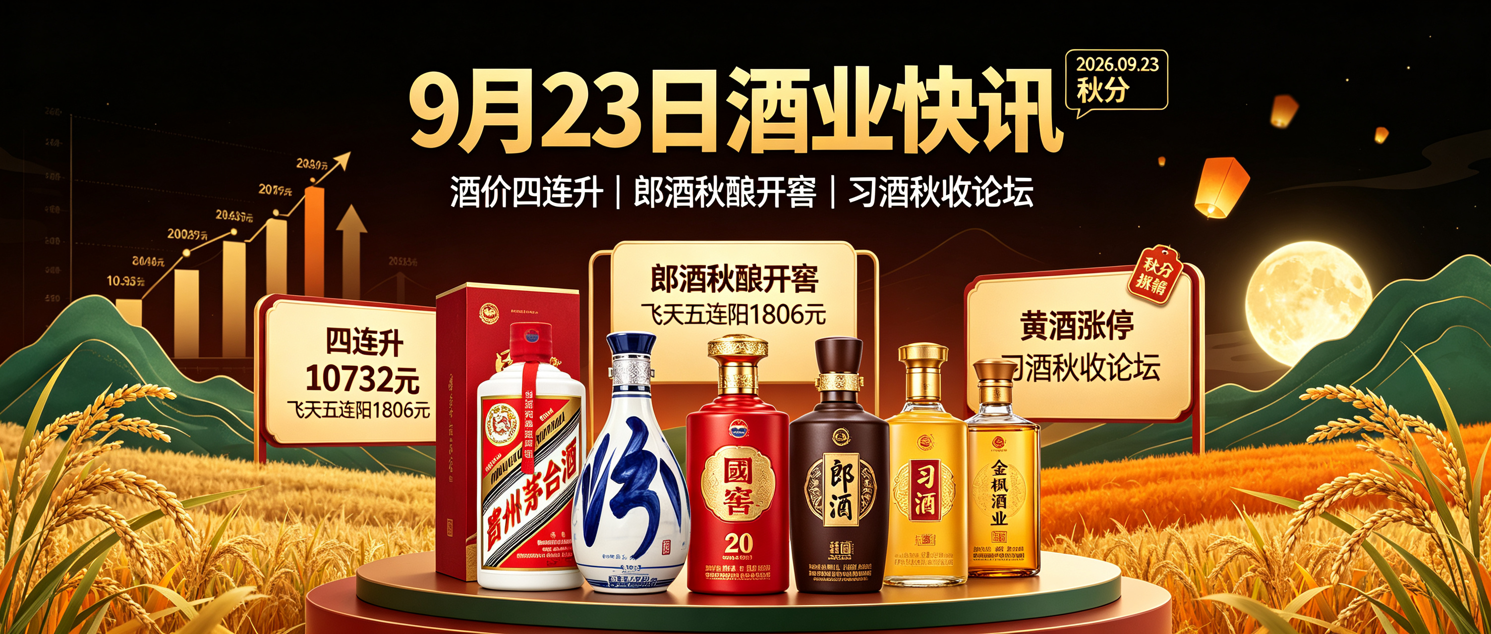 9月23日：酒价四连升10732创新高！郎酒秋酿今日开窖+习酒秋收论坛同日启幕，金枫酒业涨停黄酒再爆发