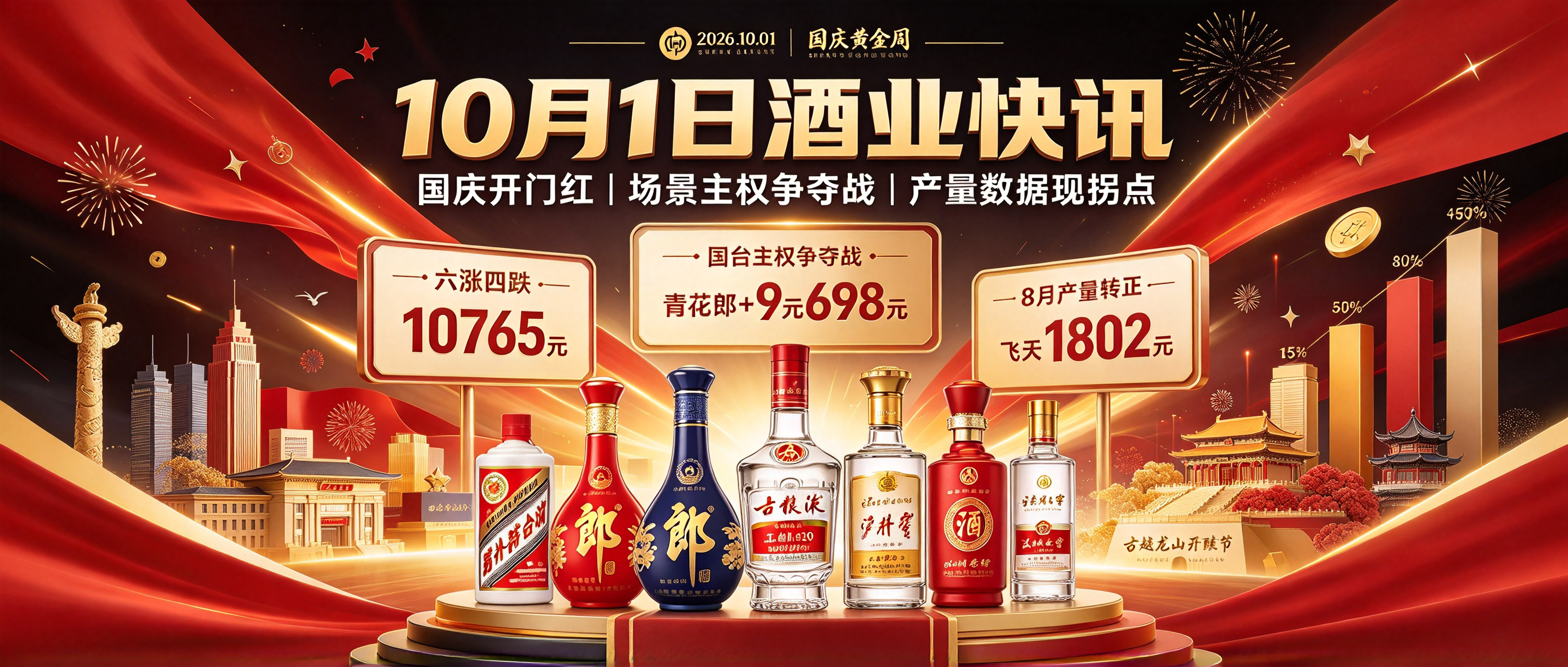 10月1日：国庆酒价开门红创15天新高！青花郎大涨9元逼近700，飞天结束四连跌稳守1800，酒业打响"场景主权"争夺